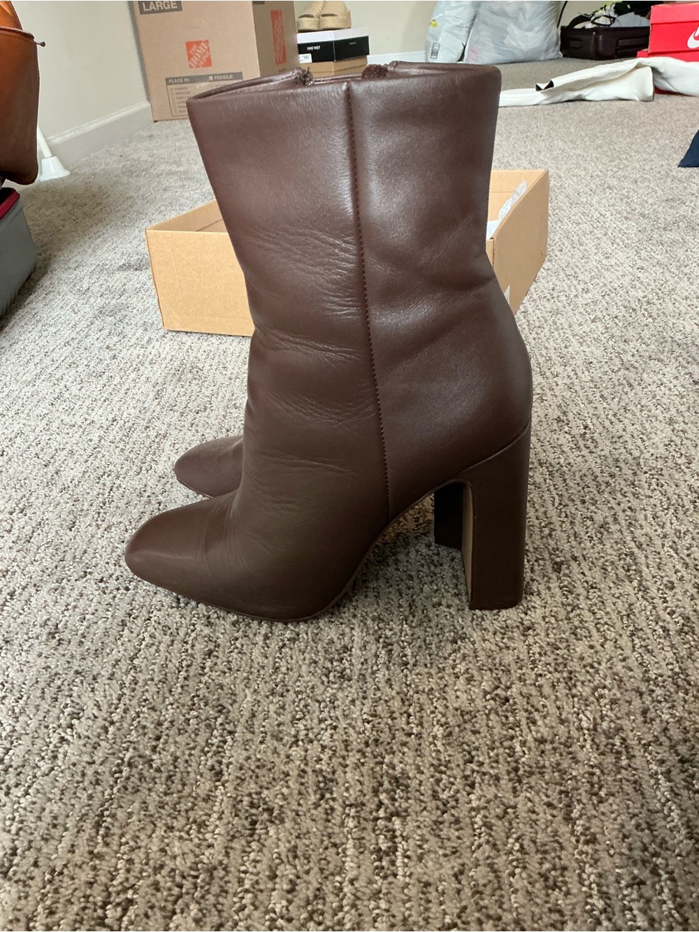 Steve Madden Dark Brown Leather Block Heel Ankle Boots
